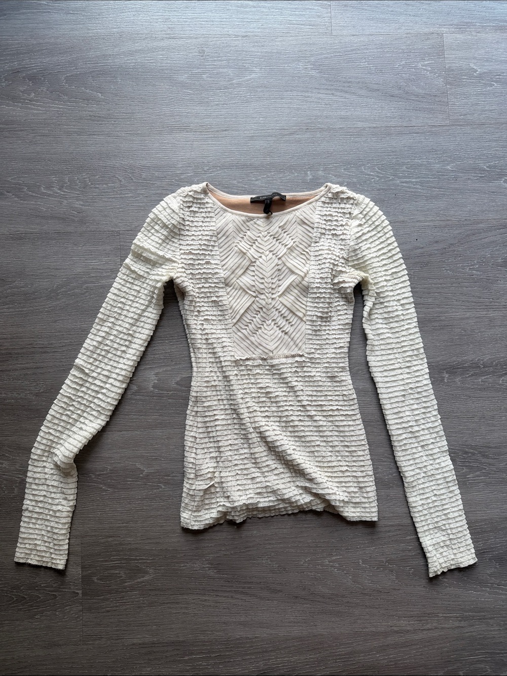 BCBGMaxAzria Cream Textured Long-Sleeve Knit Top